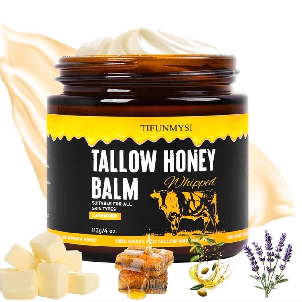 Beef Tallow 100% Grass Fed Whipped Manuka Honey Balm 4 oz. Lavender Scented NIB